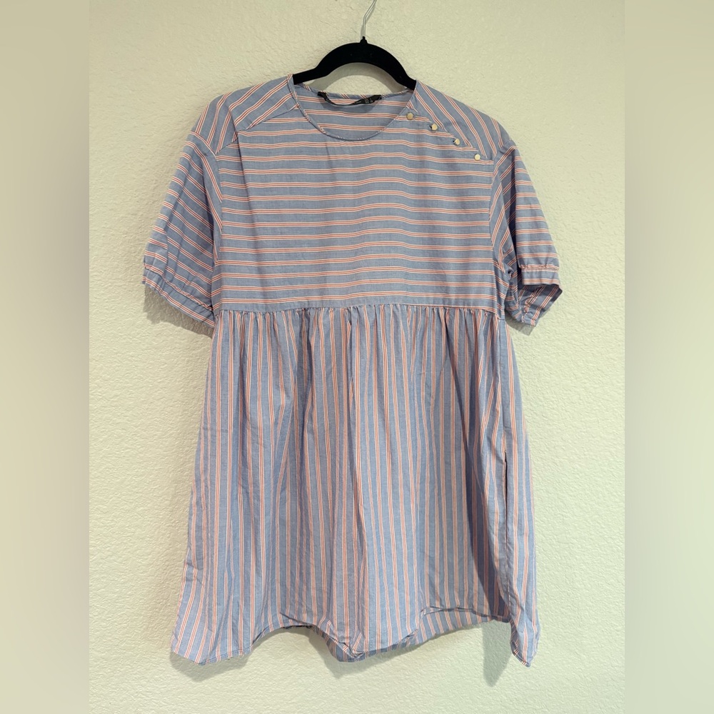 Zara baby doll style striped shirt with opal buttons on collar